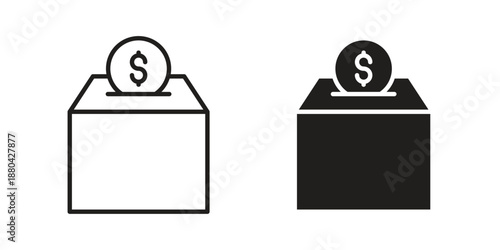 Money donation icons vector glyph and thin line. Black icons