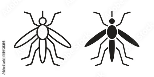 Mosquito icons vector glyph and thin line. Black icons