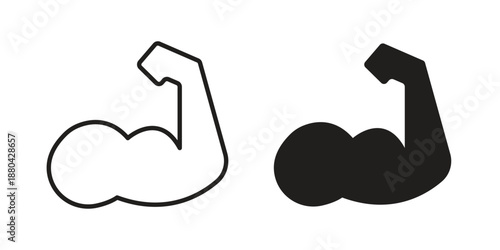 Muscle icons vector glyph and thin line. Black icons