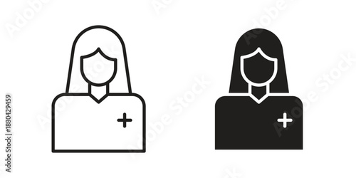 Nurse icons vector glyph and thin line. Black icons