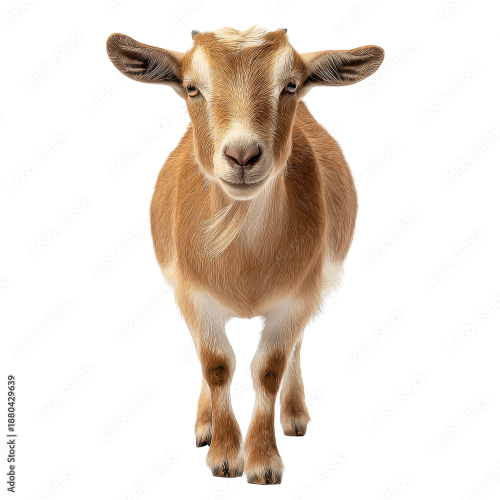 Obraz premium Goat's Calm Stance: A curious goat with a light brown coat stands facing the camera with a calm posture