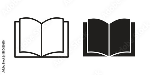 open book icons vector glyph and thin line. Black icons