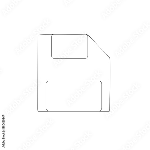 Minimal line save icon for user interface and app design. Simple outline floppy disk symbol for saving files, documents, and data. Clean modern UI element isolated on transparent background.