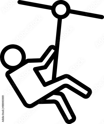 Zipline Adventure Line Icon, Zipline Outdoor Activity Icon, Zip Line Extreme Sport Vector Icon