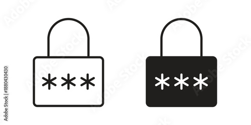 Password icons vector glyph and thin line. Black icons