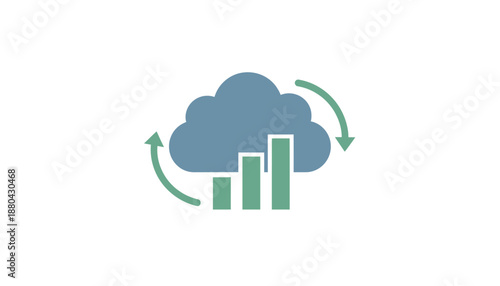 Cloud Computing Graph with Green Arrows in Modern Flat Design with Blue and Green Colors on White Background for Data Analysis