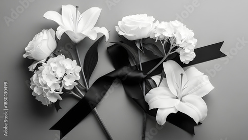 Sympathy flowers with black ribbon