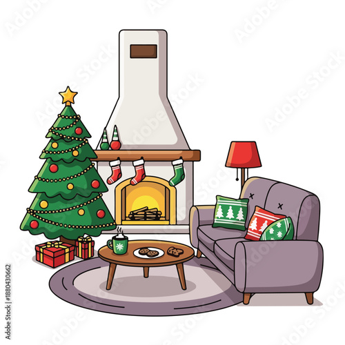 A cozy living room with a Christmas tree (1)