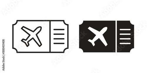 Plane Ticket icons vector glyph and thin line. Black icons