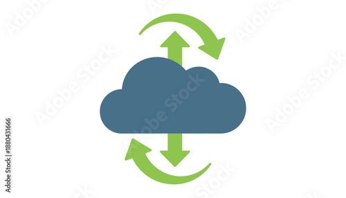 Cloud Icon with Refresh Arrows in Simple Flat Design with Green and Blue Colors on White Background for Web UI