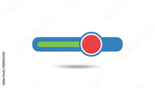 Progress bar with red button in modern flat design with blue and green colors on white background for web interface