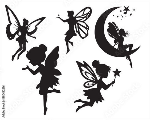 Whimsical fairy silhouettes under the moonlight