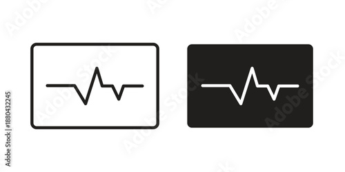 Pulse icons vector glyph and thin line. Black icons