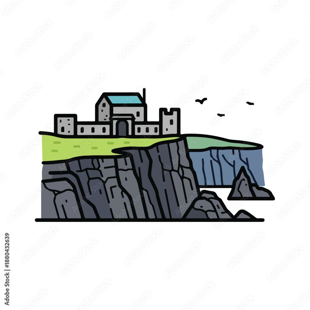 Naklejka premium A castle on a cliff overlooking water