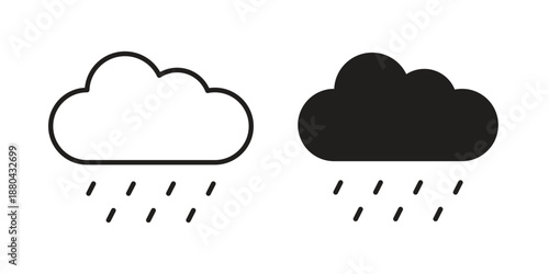Rain icons vector glyph and thin line. Black icons