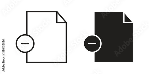 Remove document icons vector glyph and thin line. Black icons