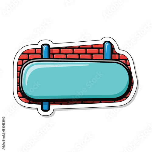 A cartoonish blank sign on a brick wall