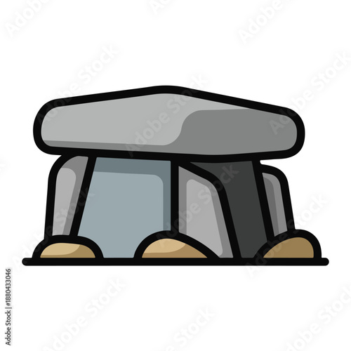 A cartoonish depiction of a stone structure