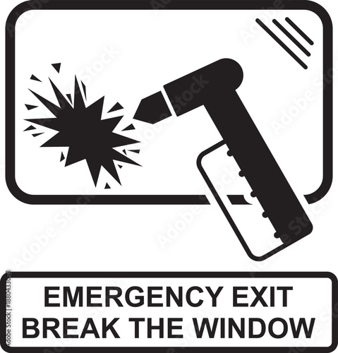 Emergency exit icon. Break the window. Break glass in case of emergency.