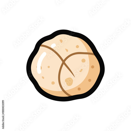 A cartoonish illustration of a beige-colored object with brown lines