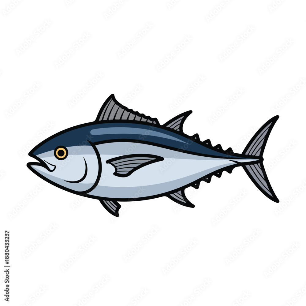 Fototapeta premium A cartoon-style illustration of a blue and white fish