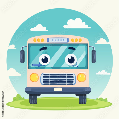 Cartoon School Bus with Funny Facial Expression.