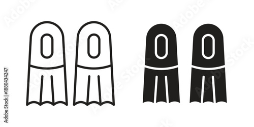 Scuba diving icons vector glyph and thin line. Black icons