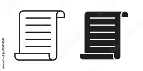 Scroll icons vector glyph and thin line. Black icons