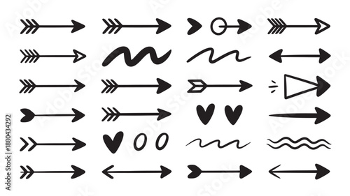 Hand-Drawn Arrows Collection in Simple Black Line Art Style on White Background for Graphic Design