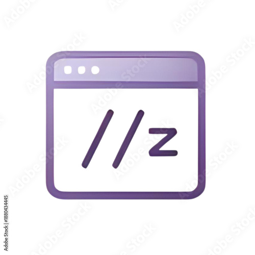 Iconic browser window illustration displaying code snippet with purple hue and clean design