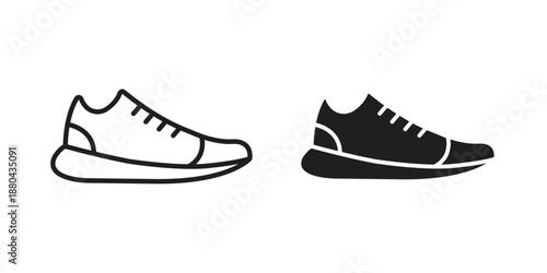Sneaker icons vector glyph and thin line. Black icons