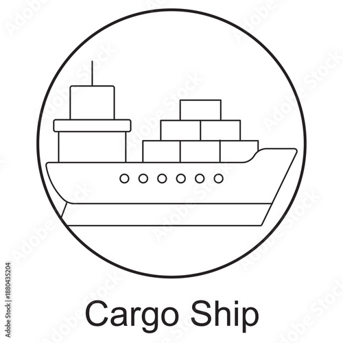 Cargo Ship Icon, Global Freight Carrier, Ocean Trade Vessel, Maritime Transport Giant, vector