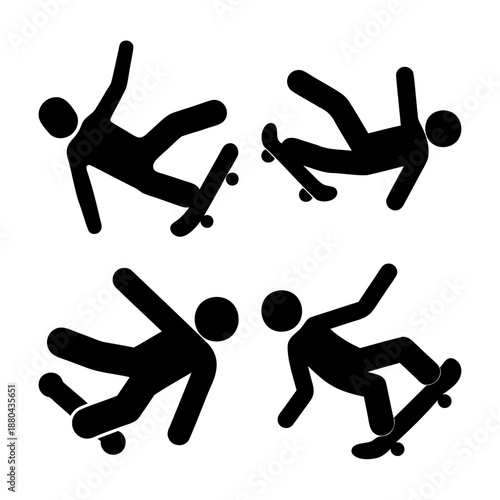 Skateboarder navigating various falls and dynamic movements during a ride