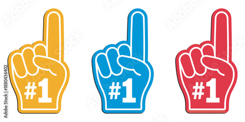 Sports fan foam finger vector illustration, number one hand gesture, team support symbol, cheering fans, stadium excitement, sports event, victory celebration