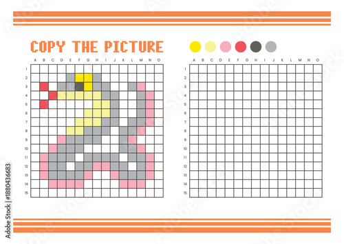 Copy the picture grid drawing worksheet for kids. Pixel art cobra