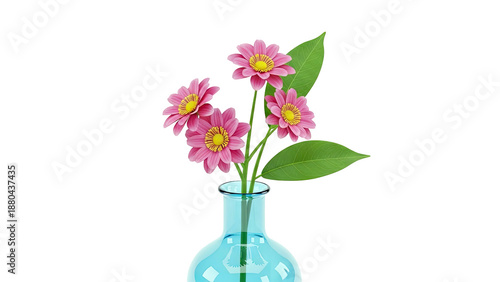 Pink Gerbera Daisies in a Blue Glass Vase