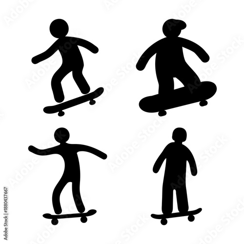 Dynamic silhouettes of skateboarders in various action poses illustrating the sport