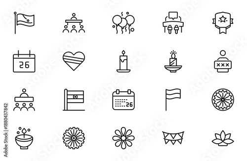 Republic and election icon set designed for web and mobile applications. Includes voting, polling station, ballot box, government, political symbols, democracy, and election process icons.