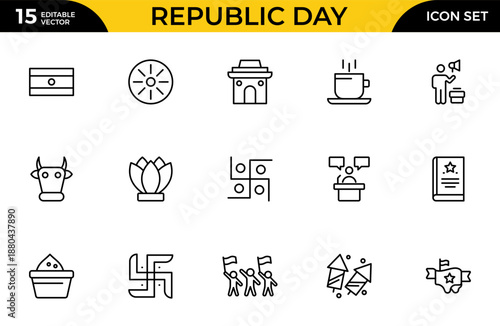 Republic and election icon set designed for web and mobile applications. Includes voting, polling station, ballot box, government, political symbols, democracy, and election process icons.
