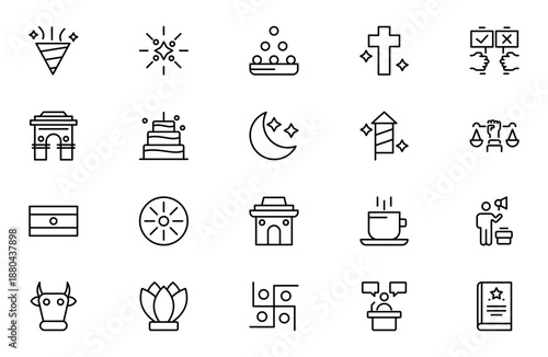 Republic and election icon set designed for web and mobile applications. Includes voting, polling station, ballot box, government, political symbols, democracy, and election process icons.