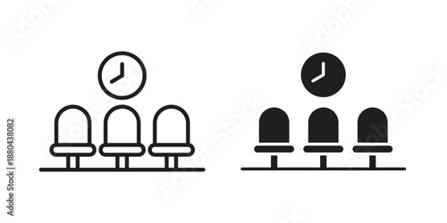 Waiting Room icons vector glyph and thin line. Black icons
