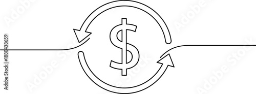 Money flow icon, cash circulation concept, financial transaction, income and expense cycle, currency exchange, business finance, dollar symbol illustration