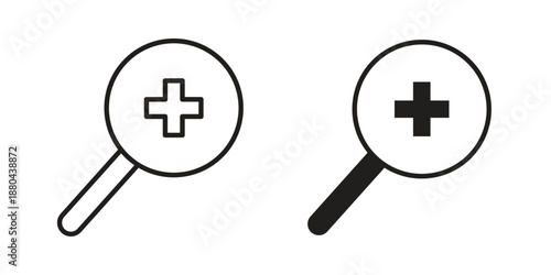 Zoom in icons vector glyph and thin line. Black icons