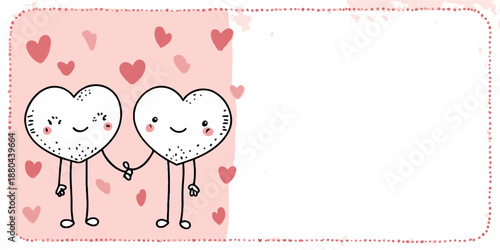 Valentine's day card with heart characters and poem
