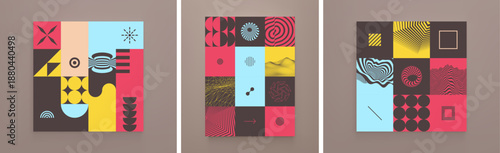 Abstract geometrical pattern. Mosaic. Art composition. Landscape background. Optical illusion.Cover design template. Vector for brochure, poster, card, presentation, flyer or banner.