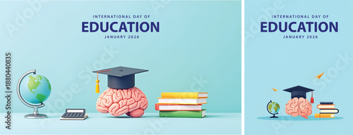 Flat illustration education day background, internasional day of education background for social media template design