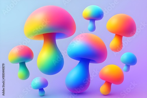 Colorful Gradient Mushrooms Vector — Abstract Fantasy Art