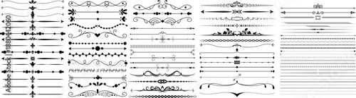Mega set of Decorative Page Dividers, Calligraphic Flourish Set, Black Ornate Swirls, Elegant Filigree Design Elements for Wedding Invitations, Vintage Victorian Style Border Decorations