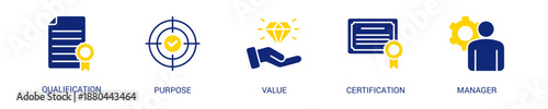 Asset Manager Solid Blue Yellow Color Icon Set For Web Banner. Vector Illustration Concept With Some Icons. Designed In Line Color Style