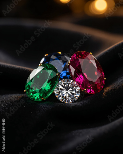 Colorful Gemstones on Black Background, Luxury Jewelry Concept